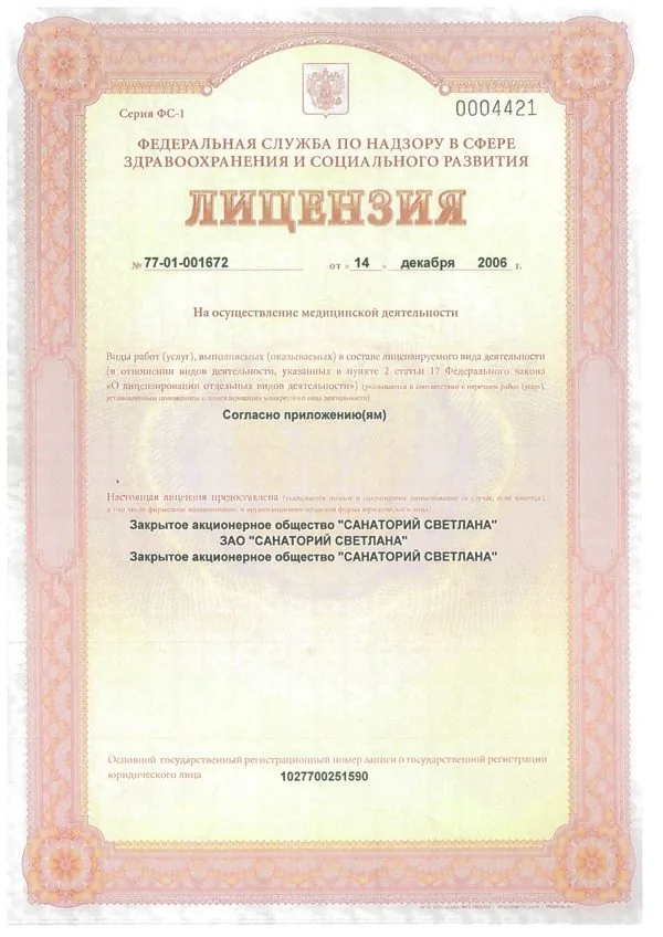 Лицензия на осуществление медицинской деятельности Devon Medical — лист 1